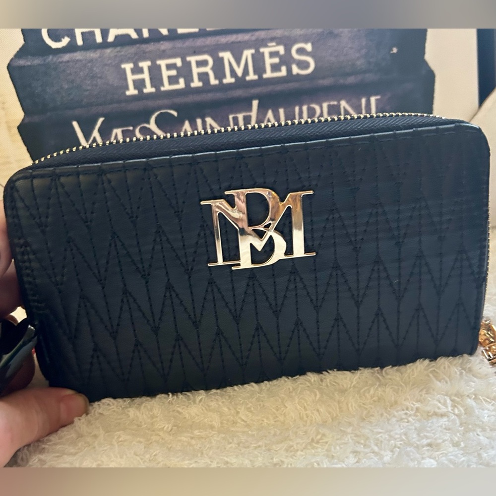 NWT Black Badgley Mishka Vegan Leather Long Wallet w phone pocket and wristlet!!